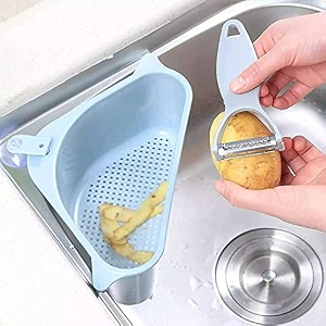 hakku plastic sink basket strainerno drilling triangular multifunctional drain shelf kitchen sink strainer holder multifunctional box organizer for soapdishwashingsponge etcmin 1 quantityblue