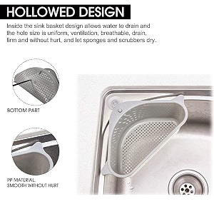 hakku sink basket strainer no drilling triangular multifunctional drain shelf kitchen sink strainer holder multifunctional box organizer for soap dishwashing sponge etc min 1 quantity grey