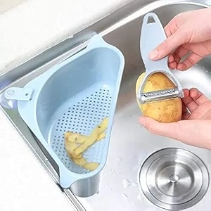 hakku sink basket strainer no drilling triangular multifunctional drain shelf kitchen sink strainer holder multifunctional box organizer for soap dishwashing sponge etc min 2 quantity blue