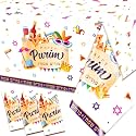 Happy Purim Party Supplies - Jewish Carnival Decorations Set With 3Pcs Tablecloths, Mask and Clown Table Covers for Holiday Decor