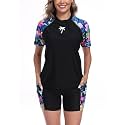 Halcurt Women's 2 Piece Rash Guard Swim Shirts Built in Bra Boyleg Swimsuit