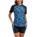 Halcurt Women's 2 Piece Rash Guard Swim Shirts Built in Bra Boyleg Swimsuit