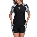 Halcurt Women's 2 Piece Rash Guard Swim Shirts Built in Bra Boyleg Swimsuit