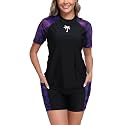 Halcurt Women's 2 Piece Rash Guard Swim Shirts Built in Bra Boyleg Swimsuit