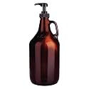 Half Gallon Glass Pump Dispenser Bottle, Large Jug with Pump for Laundry Soap Dispenser, Liquid Detergent, Fabric Softener, Syrup Pump - 64 oz Capacity - Amber Bottle- Pack of 2, by Kitchentoolz