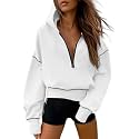 Half Zip Cropped Hoodies Pullover Women Casual Long Sleeve Zipper Hooded Sweatshirts Color Block Cute Sweatshirt