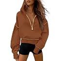 Half Zip Cropped Hoodies Pullover Women Casual Long Sleeve Zipper Hooded Sweatshirts Color Block Cute Sweatshirt