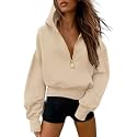 Half Zip Cropped Hoodies Pullover Women Casual Long Sleeve Zipper Hooded Sweatshirts Color Block Cute Sweatshirt