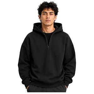 Half Zipper Solid Hoodie for Men