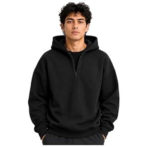 Half Zipper Solid Hoodie for Men