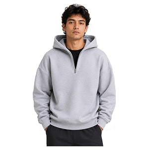 Half Zipper Solid Hoodie for Men
