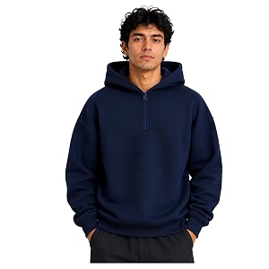 Half Zipper Solid Hoodie for Men