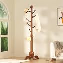 Hall Tree, Freestanding Wood Tree Rack with 7 Hooks, Coat Rack with Stable Sphere Base, Wooden Coat Rack Stand, Load 210 lb, Coat Hanger Stand for Entryway, Hallway, Bedroom (Natural)