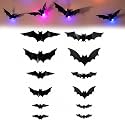 Halloween 3D Lighted Bats LED Glowing Purple Wall Decorations, 12Pcs Black