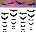 Halloween 3D Lighted Bats LED Glowing Purple Wall Decorations, 24Pcs Black