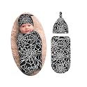 Halloween Goth Swaddle Blankets Beanie Hat Sets, Soft and Stretchy Spider Web Receiving Blanket for Shower Infant Boy and Girl