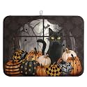 Halloween Black Cat Dish Drying Mat Fall Halloween Pumpkins Large Kitchen Mats Dish Drying Pad Absorbent Dish Dryer Mat for Kitchen Countertops Microfiber Drainer Pad Dish Drying Mats (18x24 in)