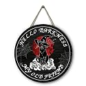 Halloween Black Cat Front Door Signs Hello Darkness My Old Friend Wooden Door Sign Skull Spiderweb Bat Wall Hangers Halloween Door Hanging Decorations for Home Door Porch