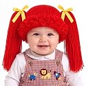 Halloween Cabbage Costume Yarn Wig, Red 3, Straight Pigtails