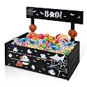 Halloween Candy Bowl, Large Wooden Ghost Pumpkin Candy Dish Holder, Black Farmhouse Serving Bowl, Candle Holder, Trick or Treat Snack Dish, Halloween Tableware Decor for Party Entryway