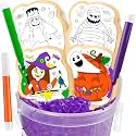 Halloween Cookies Decorating Kit Coloring Gift For Kids Food | 4 Jumbo Cookies + 3 Edible Markers | Individually Wrapped | Pumpkin Ghost Witch Mummy Holiday Fall Activities Fun