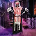 Halloween Decorations Outdoor, 6 Ft Large Animated Grim Reaper with Big Chain,Sound & Touch Activated with Creepy Sound - Scary Props House Decor for Garden Yard Lawn Indoor Decoration Animatronics