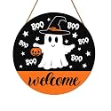 Halloween Door Decorations Cute Halloween Ghost Wreath Welcome Hey Boo Wood Hanger 12x12 Inch Farmhouse Holiday Wall Hanging Decorations for Home Porch Indoor Outdoor Party Supplies