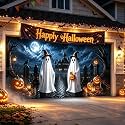 Halloween Garage Door Cover 16x7 FT, Ghost Halloween Garage Door Decoration