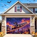 Halloween Garage Door Cover 7 x 8 FT, Skeleton Roller Coaster