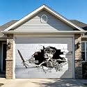 Halloween Garage Door Cover 7 x 8 FT, Skeleton Breaking Wall Garage Door Banner, Scary White Gray Black Outdoor Halloween Decoration with Hook and Loop Strips, Bungee Cords