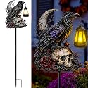 Halloween Garden Decorations Outdoor, Crow Skull Solar Garden Stake with Lantern Light, Gothic Halloween Yard Decor for Lawn, Pathway, Flower Bed and Front Porch