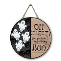 Halloween Ghost Door Sign for Front Door Horror Boo Spooky Door Hangers Wooden Hanging Sign for Wreath Wall Home Porch Outdoor Decorations