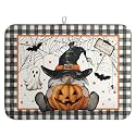 Halloween Gnomes Dish Drying Mat Bats Pumpkins Large Kitchen Mats Dish Drying Pad Buffalo Plaid Absorbent Dish Dryer Mat for Kitchen Countertops Microfiber Drainer Pad Dish Drying Mats (18x24 in)