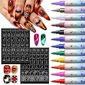 Halloween Nail Art Kit – 12 Dual Tip Nail Markers with 7 Halloween Nail Stencils & Tweezers, Quick Dry Nail Polish Pens for Women Girls, Nail Paint Marker Pens Gift for Halloween Party