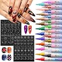 Halloween Nail Art Kit – 24 Dual Tip Nail Markers with 12 Halloween Nail Stencils & Tweezers, Quick Dry Nail Polish Pens for Women Girls, Nail Paint Marker Pens Gift for Halloween Party