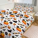 Halloween Pumpkin Cat Balloon Duvet Cover for Girls Boys Full Queen Twin Queen Spooky Cute Bedding Set Super Soft Spider Webs Bat Duvet Cover Set Witch Hat Trick Or Treat Comforter Cover Set 3 Pieces
