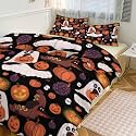 Halloween Pumpkin Ghost Skull Dachshund Duvet Cover for King Twin Full Cute Weiner Dog Spooky Bedding Set Super Soft Witch Hat Spider Bat Duvet Cover Set Trick Or Treat Comforter Cover Set 3 Pieces