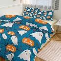 Halloween Pumpkin Ghost Skull Spider Web Duvet Cover for Girls Boys Twin Queen Cute Bat Spooky Bedding Set Super Soft Witch Hat Spider Webs Duvet Cover Set Trick Or TreatComforter Cover Set 3 Pieces