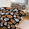 Halloween Pumpkin Skull Ghost Duvet Cover for Girls Boys Full Twin Queen King Cute Spooky Witch Hat Bedding Set Super Soft Spider Webs Bat Duvet Cover Set Trick Or Treat Comforter Cover Set 3 Pieces