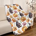 Halloween Pumpkin Throw Blanket - Super Soft Fleece, Cozy Flannel, 80x60 Inches, AC Cooling, For Couch, Bed, Adults