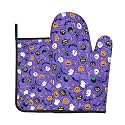 Halloween Pumpkins Oven Mitts and Pot Holders Sets Cute Ghost Purple Oven Mitts Heat Resistant Spider Web Kitchen Gloves Hot Pads Two Piece Set for Cooking Baking Grilling BBQ