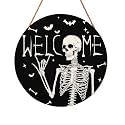 Halloween Skull Welcome Door Sign 12x12 Inch Halloween Wreaths for Front Door Spooky Skeleton Welcome Sign Rustic Wooden Holiday Decor for Front Porch Window Wall Farmhouse Indoor Outdoor