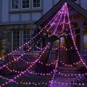 Halloween Spider Web Lights Decoration 455 LED Spider Webs Halloween Decorations Outdoor with 59" Large Spider &amp; 3.53 oz Stretch Cobweb 16.4 Ft Light Up Giant Spider Web (Purple &amp; Orange)