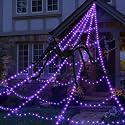 Halloween Spider Web Lights Decoration 455 LED Spider Webs Halloween Decorations Outdoor with 59" Large Spider &amp; 3.53 oz Stretch Cobweb 16.4 Ft Light Up Giant Spider Web with 8 Modes &amp; Timer (Purple)