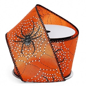 halloween spider web wired ribbon - 2 1234 x 10 yards orange amp black bows wreath party decor fundraiser school dance haunted house decoration trick or treat