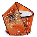 Halloween Spider Web Wired Ribbon - 2 1/2" x 10 Yards, Orange &amp; Black, Bows, Wreath, Party Decor, Fundraiser, School Dance, Haunted House Decoration, Trick or Treat