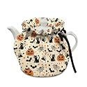 Halloween Tea Cozy for Teapot,Black Cat Pumpkin Anti Dust Insulated Breakfast Warmer Kettle Cover Keep Warm Home Kitchen Halloween Decor