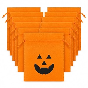 halloween treat bags pack of 10  orange pumpkin face drawstring goodie bags  halloween candy bags for kids party favours trick or treat return gifts amp spooky party supplies  10pc