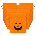 Halloween Treat Bags Pack of 10 | Orange Pumpkin Face Drawstring Goodie Bags | Halloween Candy Bags for Kids, Party Favours, Trick or Treat, Return Gifts &amp; Spooky Party Supplies | 10PC