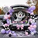 Halloween Trunk or Treat Car Decorations Kit with Bow bat Ghost Balloons Cloth Cute Ghost Trunk or Treat for SUV Car Archway Garage Halloween Boo Party Supplies